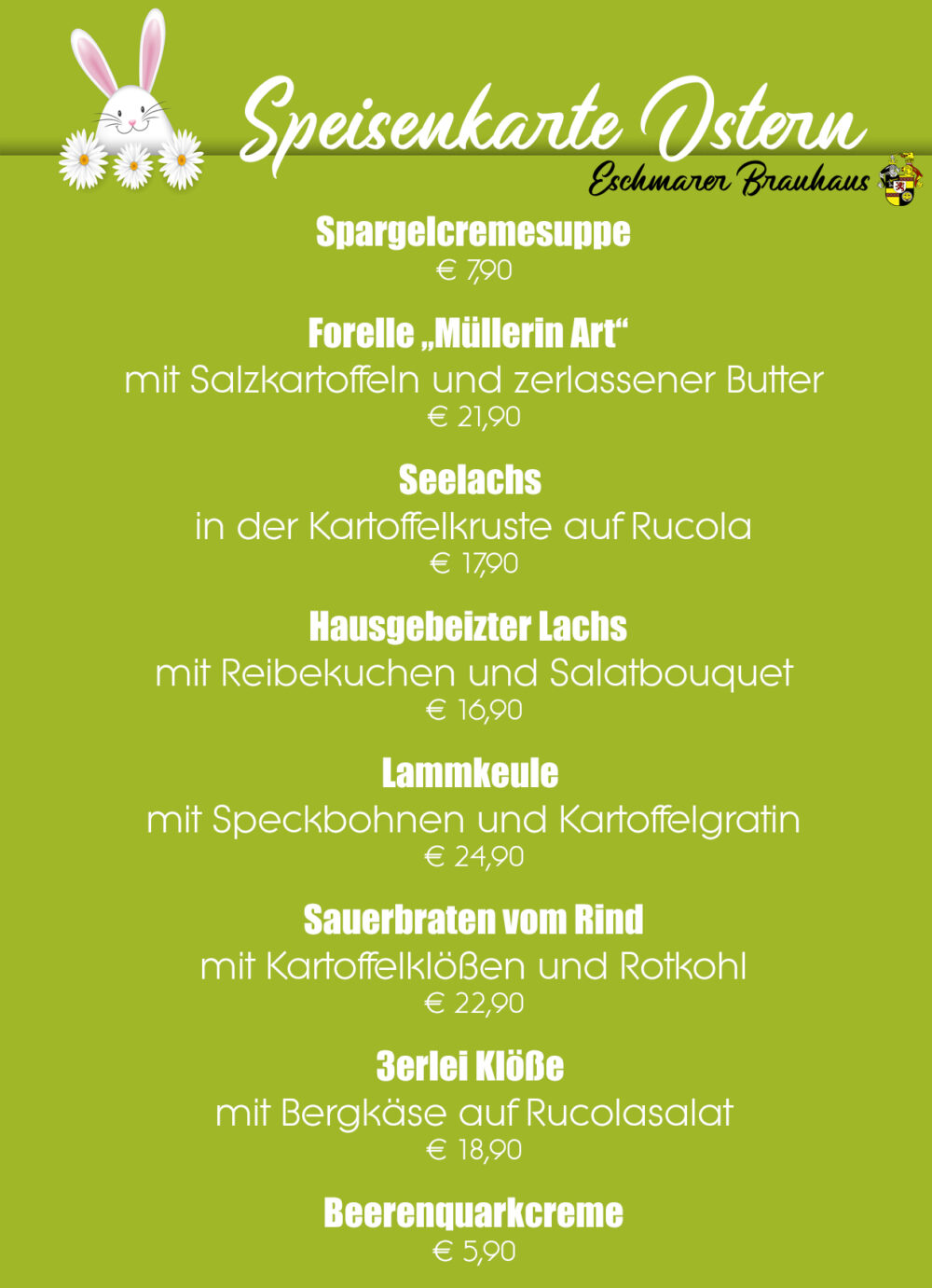 Speisenkarte zu Ostern