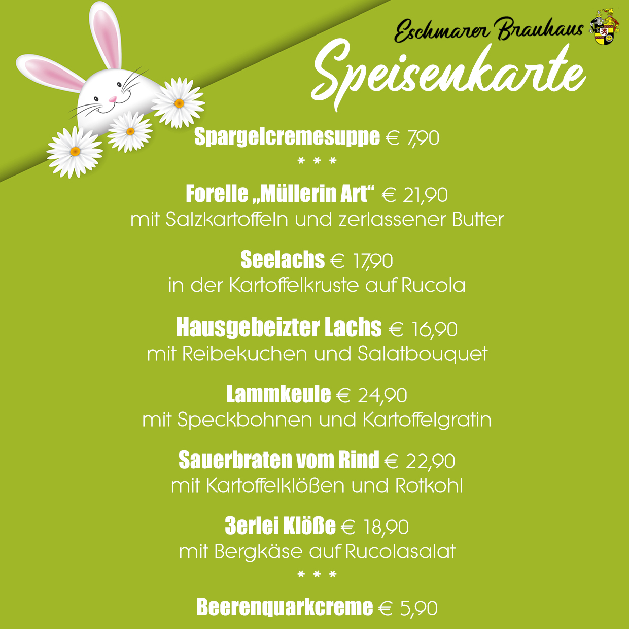 Speisenkarte zu Ostern
