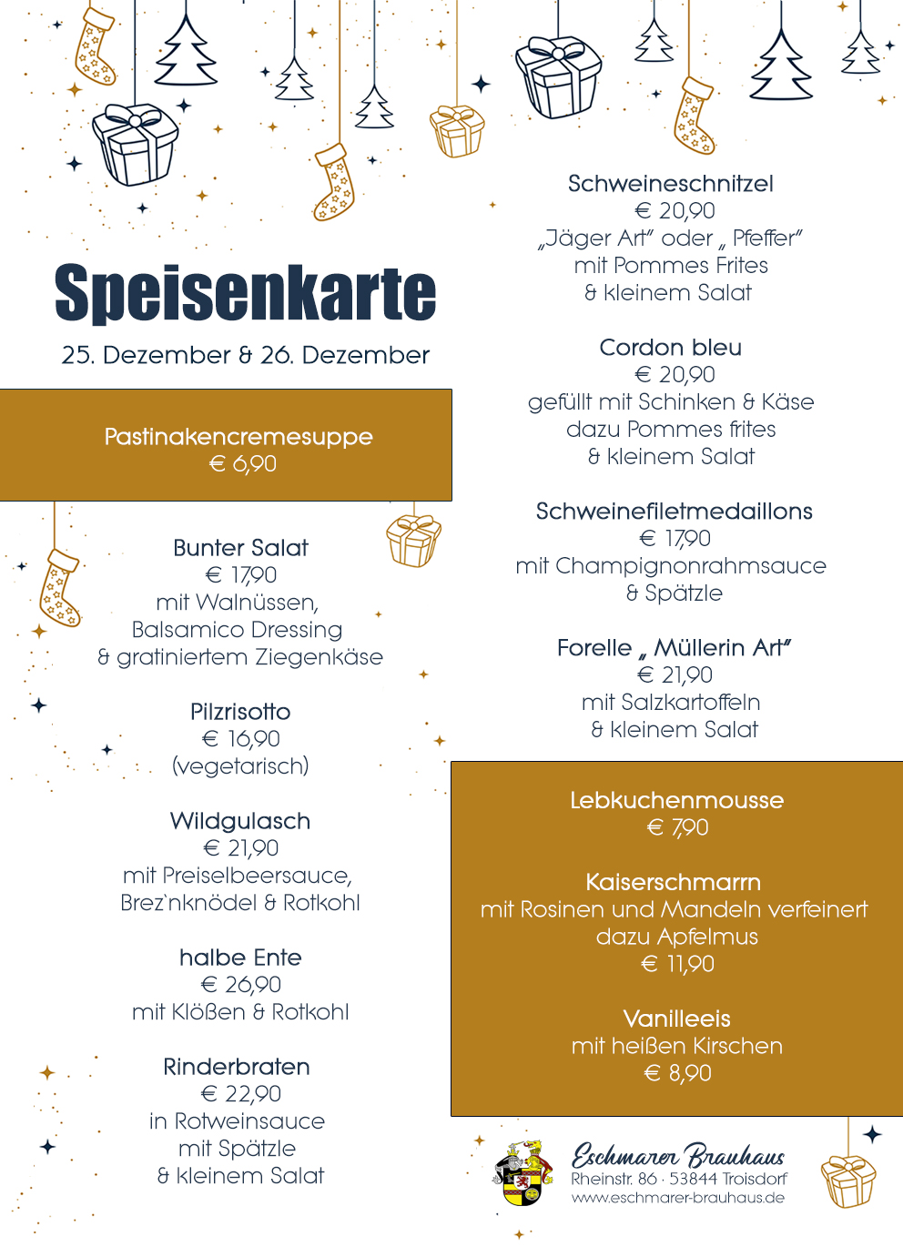 Speisenkarte zu Weihnachten
