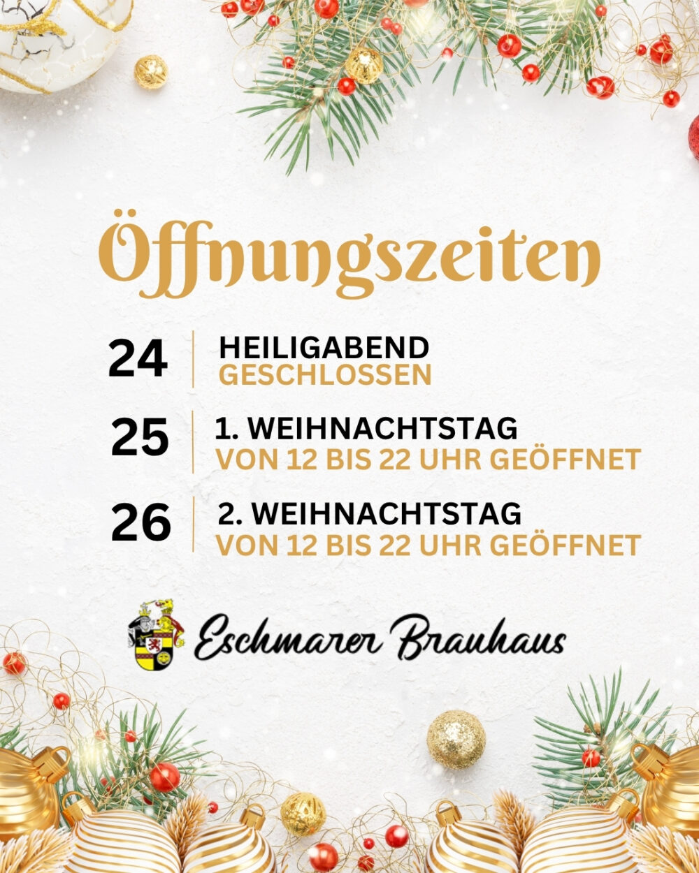 Öffnungszeiten Weihnachten 2025
